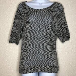 Ann Taylor LOFT Women’s sweater size small, short sleeve, white, black, silver